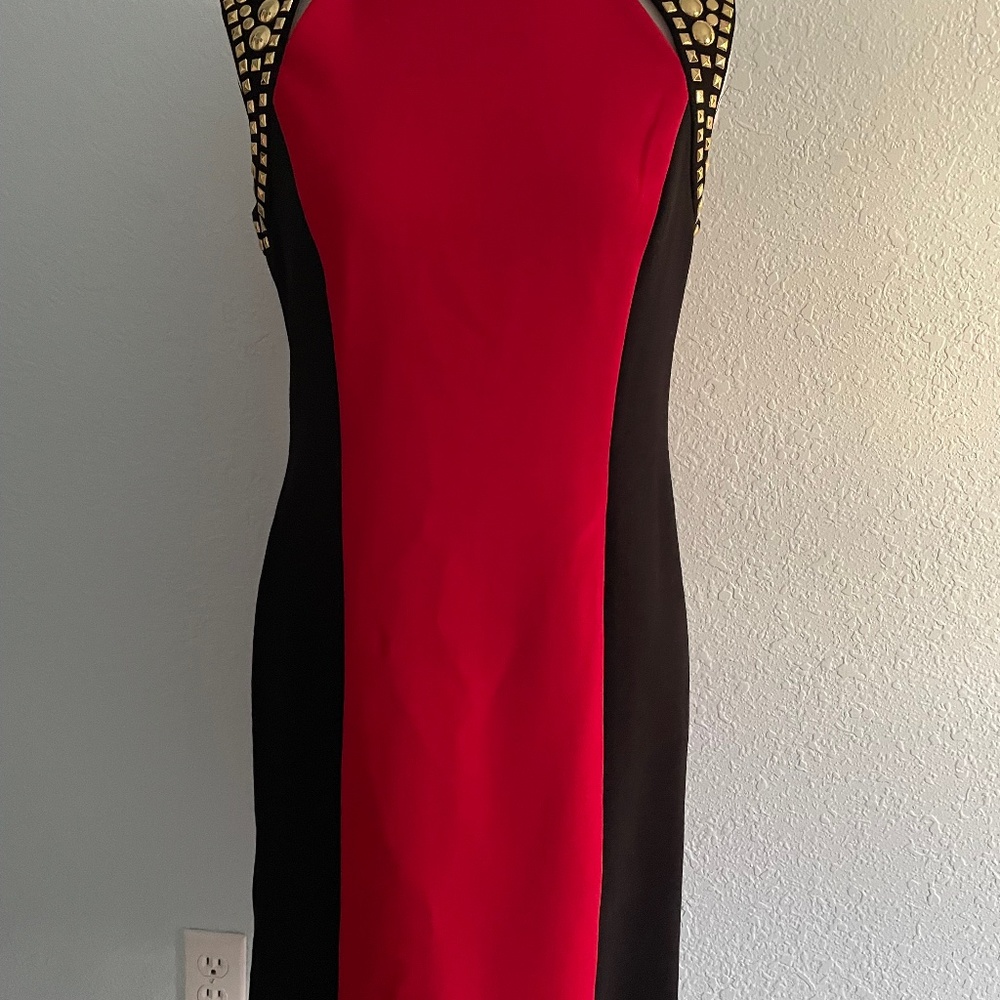 Michael Kors Studded Red & Black Ponte Dress